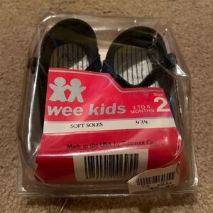 Vintage Wee Kids Size 2 3 to 6 Months Black Soft Soles 434 Shoes